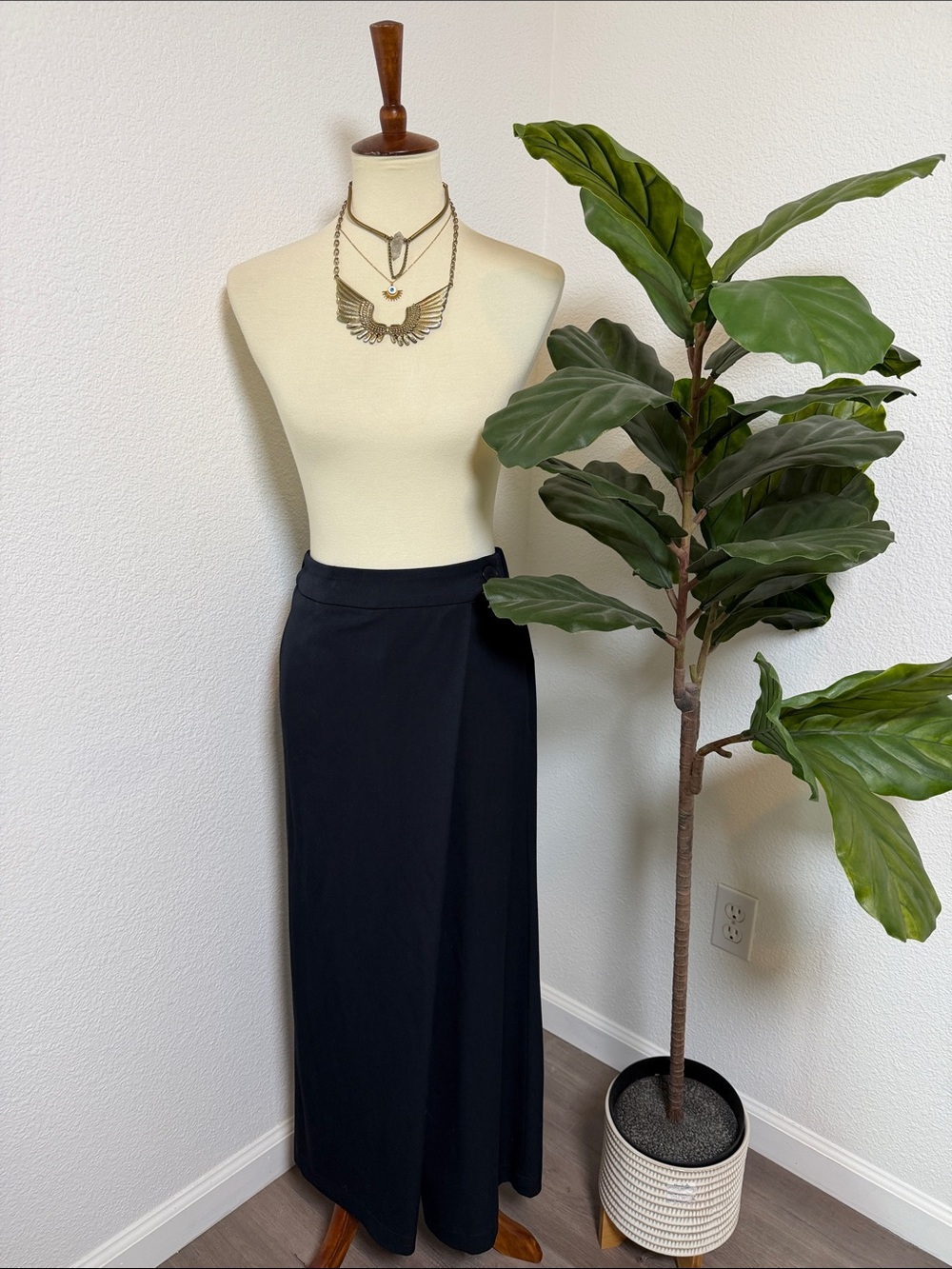 OAK + FORT Black Wrap Pants | Wide-Leg Skirt-Look Trousers